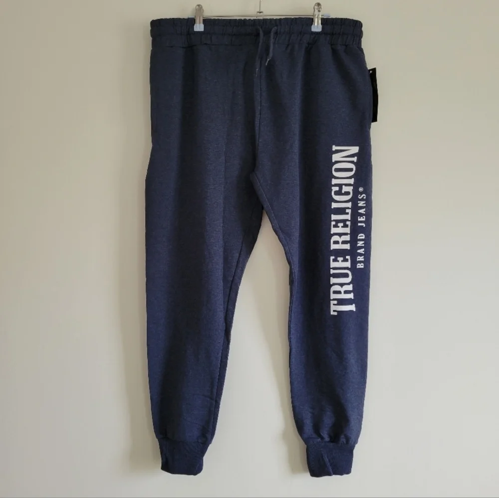 True Religion Loungewear White Logo Print Thick‎ Fleece Sweat Jogger Pants L NWT